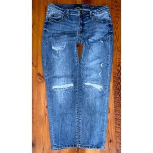 JUDY BLUE Boyfriend Fit Relaxed Straight Distressed Stretch Jeans Size 15 / 32